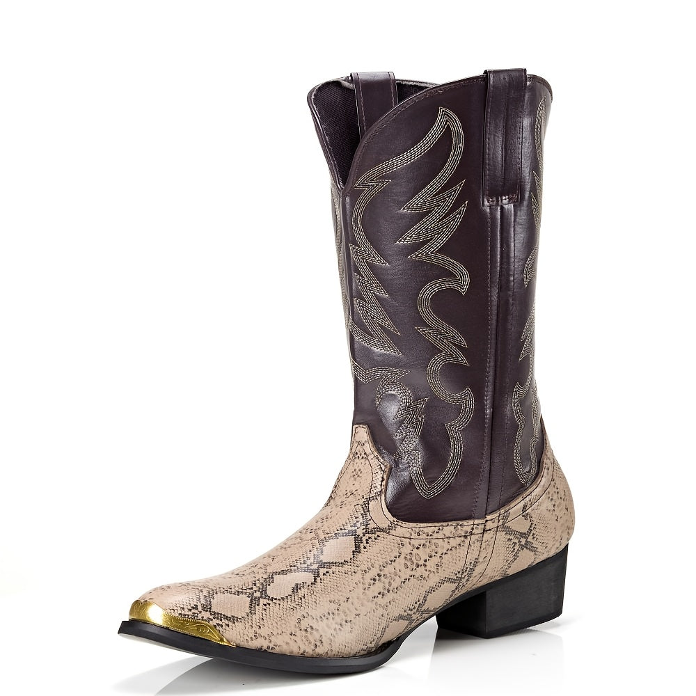 Men's Slip-On Western Cowboy boots - Dark Metallic, Upper & Non-Slip Rubber Sole - Renaissance, Halloween, Themed Events - Lightweight & Durable Boot for Costume Parties & Casual Attire, Event Footwear, Embellished Boot Design