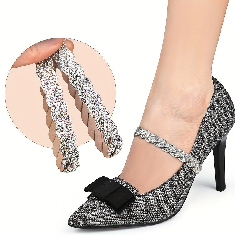 2Pcs Rhinestone Elastic Band Shoe Strap Crystal Shoelace For High Heel Strap Women Shoes Sneakers Strings Anti-Loose Straps