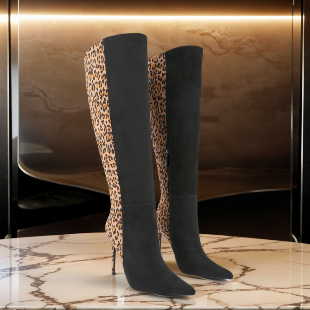 2025 Sexy Pointed Toe Stiletto Knee High Boots - Side Zipper Nightclub Party Boots for Women, Easy On\u002FOff Dinner Heels