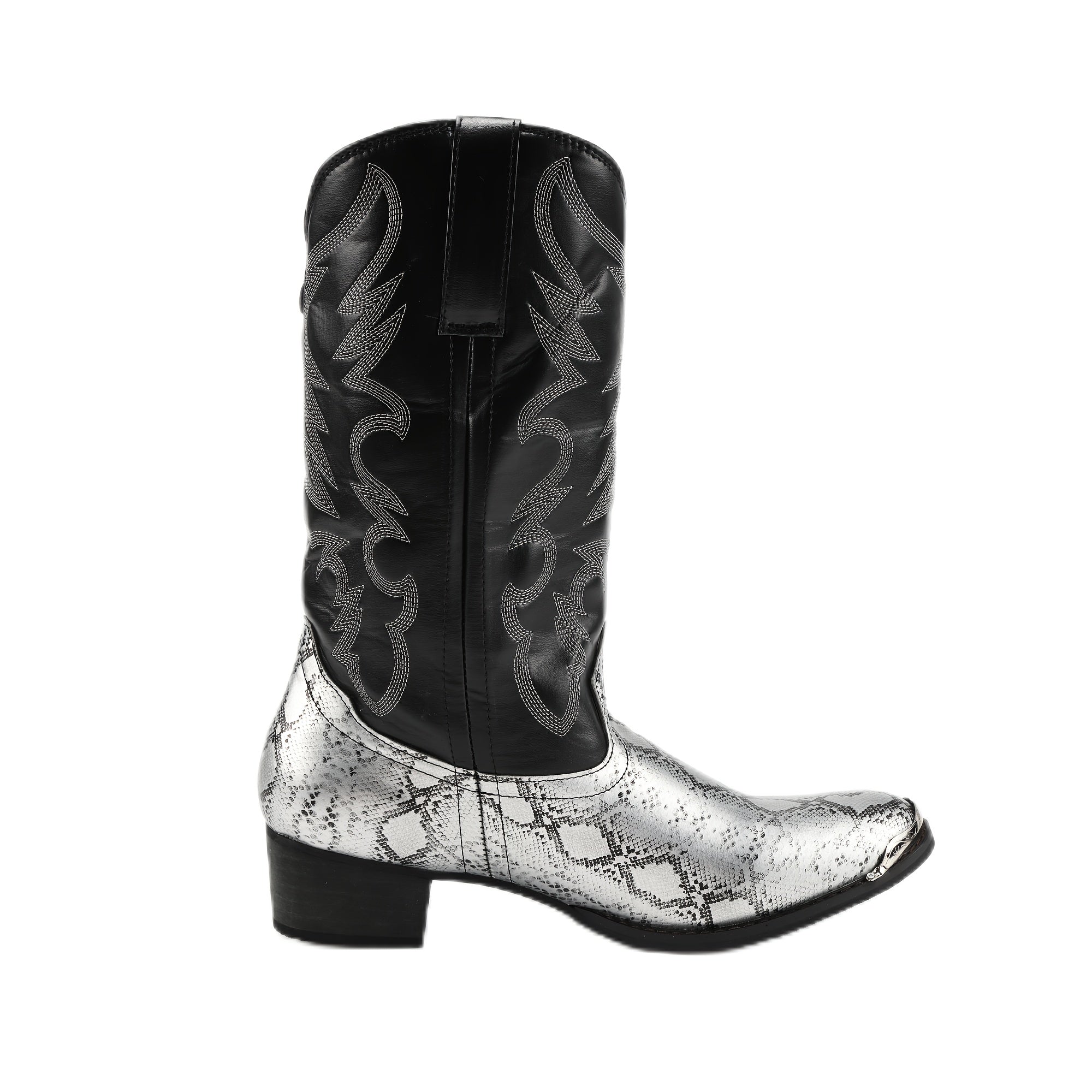 Men's Slip-On Western Cowboy boots - Dark Metallic, Upper & Non-Slip Rubber Sole - Renaissance, Halloween, Themed Events - Lightweight & Durable Boot for Costume Parties & Casual Attire, Event Footwear, Embellished Boot Design