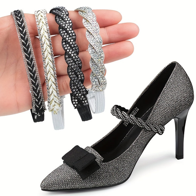 2Pcs Rhinestone Elastic Band Shoe Strap Crystal Shoelace For High Heel Strap Women Shoes Sneakers Strings Anti-Loose Straps