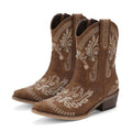 Women's Embroidered Mid-Calf Cowboy Boots with Rhinestones, Square Toe, and Chunky Low Heel - Comfortable Pull-On Western Ankle Boots for Casual Parties