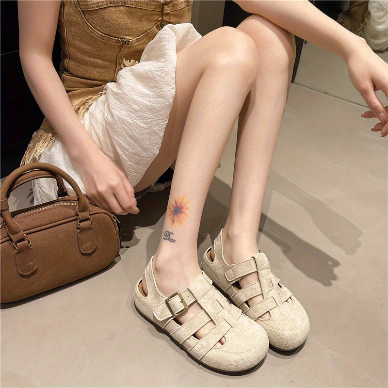 Women's Beige Retro Platform Sandals - Open Toe Backless sandals with Cushioned Insole - PU Synthetic Leather & Rubber Sole - for Casual, Formal, Beach Outfits - Everyday Summer Shoes, Outdoor Walking, Vintage Charm, Comfortable Fit, Fashion Lovers