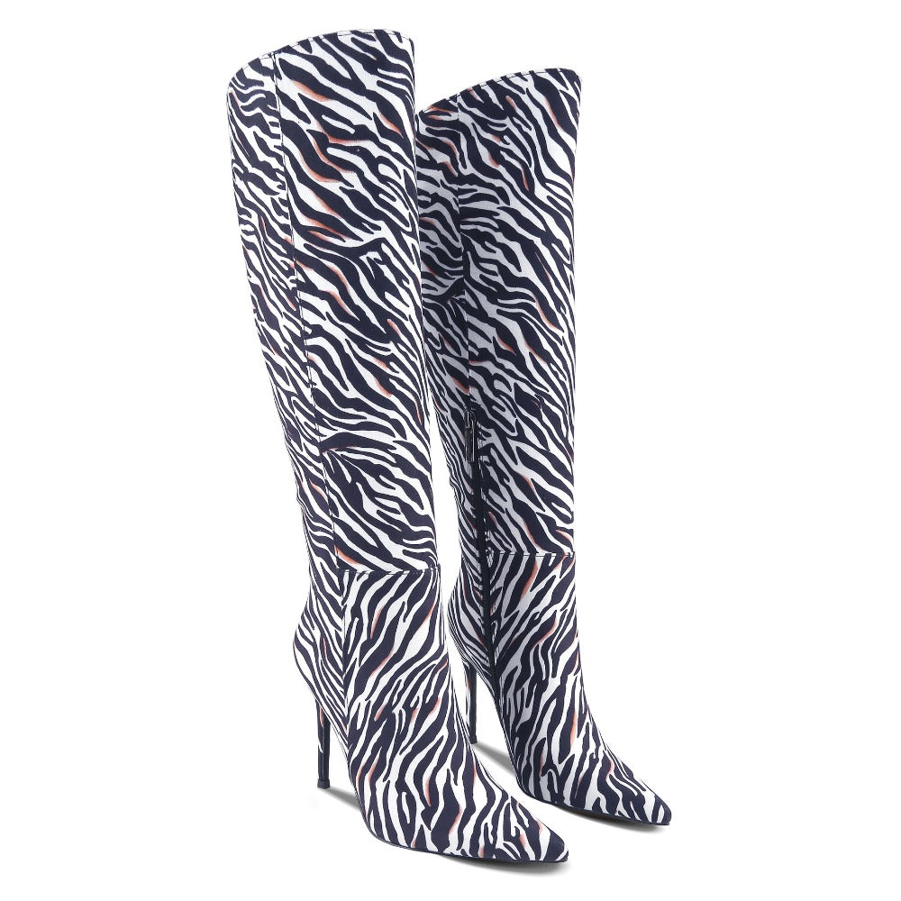 2025 Sexy Pointed Toe Stiletto Knee High Boots - Side Zipper Nightclub Party Boots for Women, Easy On\u002FOff Dinner Heels