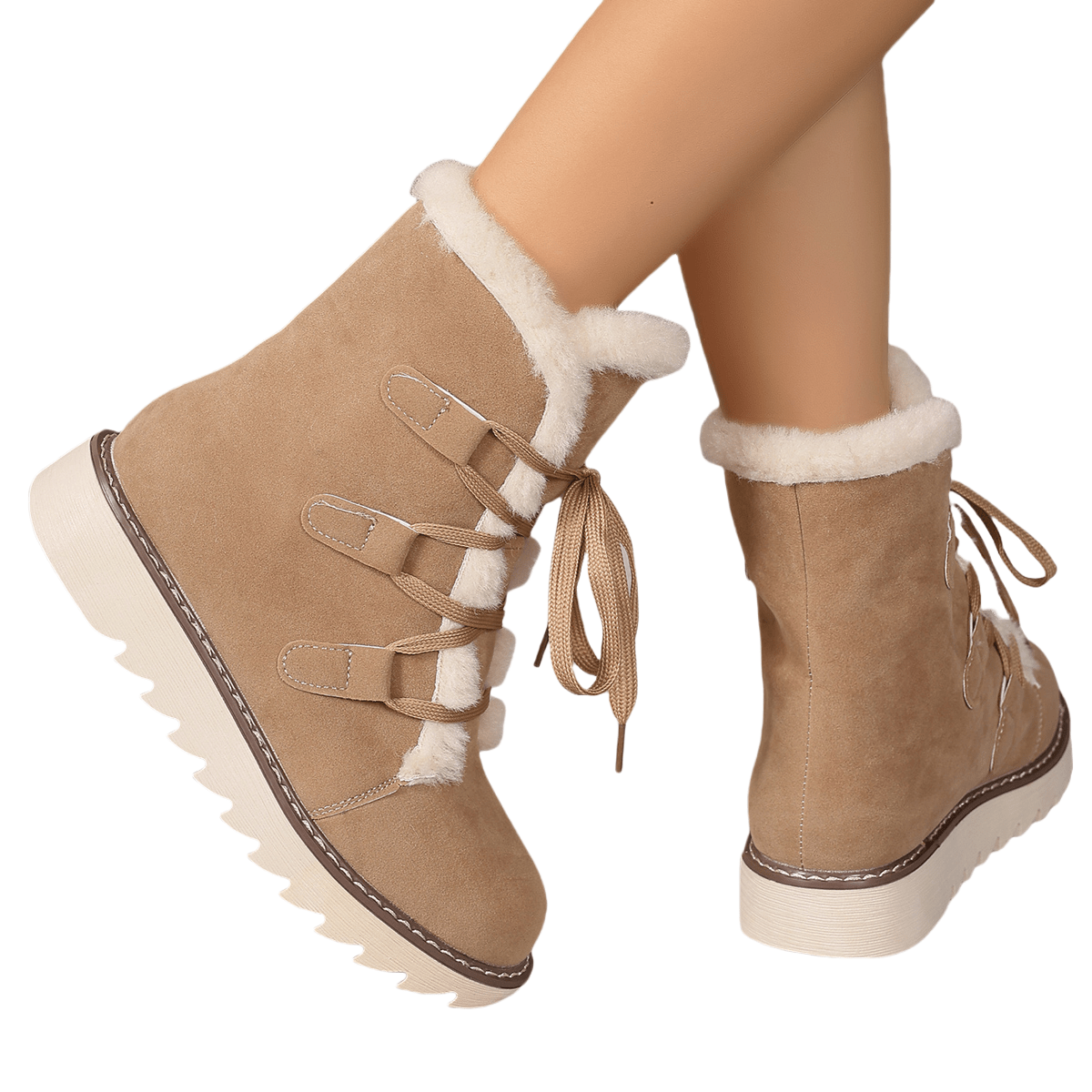 New Women's khaki casual short boots, available in larger sizes, comfortable and versatile to wear, featuring soft and plush lining, front lace-up elastic design for easy on and off, lightweight and -slip sole