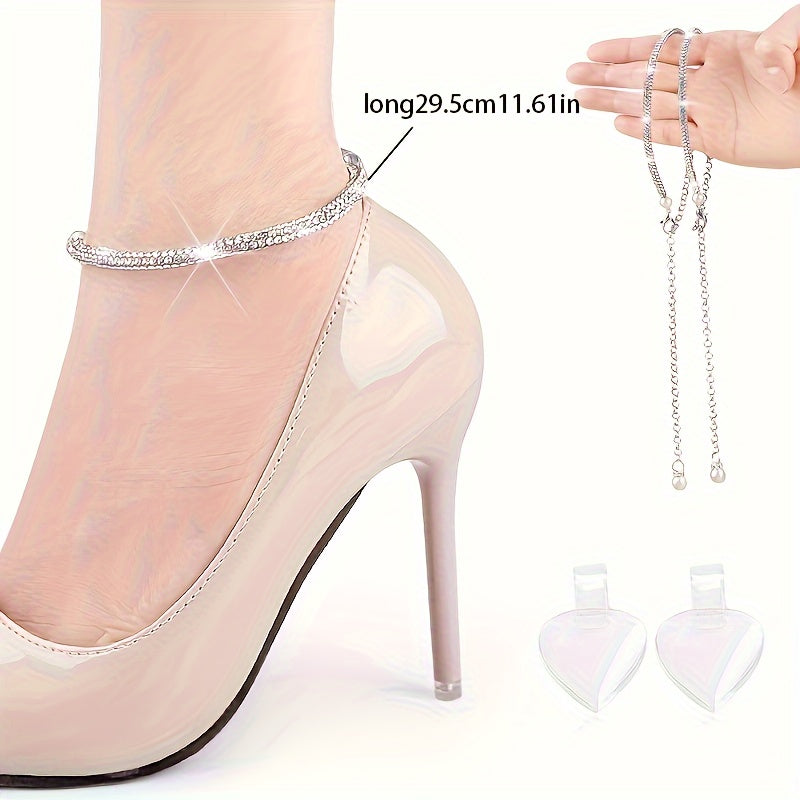 2pcs Faux Pearl Artificial Diamond Chain Shoelaces - Anti-slip Heel Straps - For Women -  For High Heels -  Elevate Your Shoe Style - Perfect Gift for Fashionistas