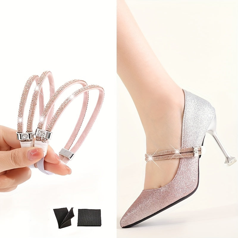 Baroque Style Rhinestone Elastic Heel Straps, Anti-Slip Fixed Shoelaces for High Heels, No-Install Easy Wear, Multi-Color Options