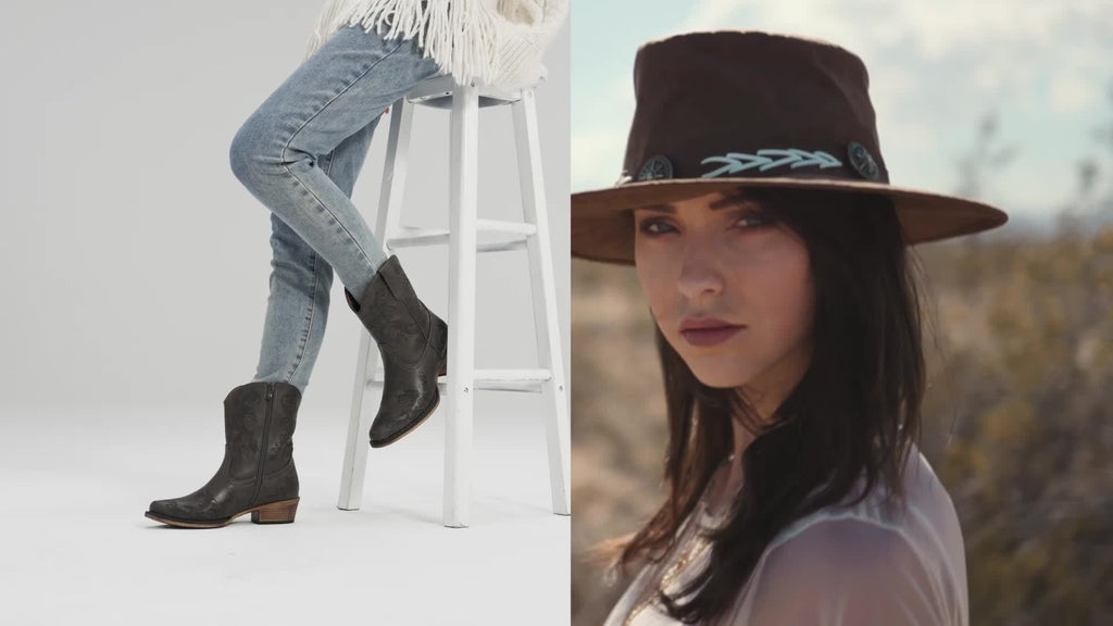 Women'S Cowboy Cowgirl Western Ankle Boots Low Chunky Heels Square Toe Fall Short Booties Shoes Pointed toe Cowgirl Boots Women, Western Embroidered Low High Wide Calf Chunky Pull on Boot for Girls with Inside Zipper