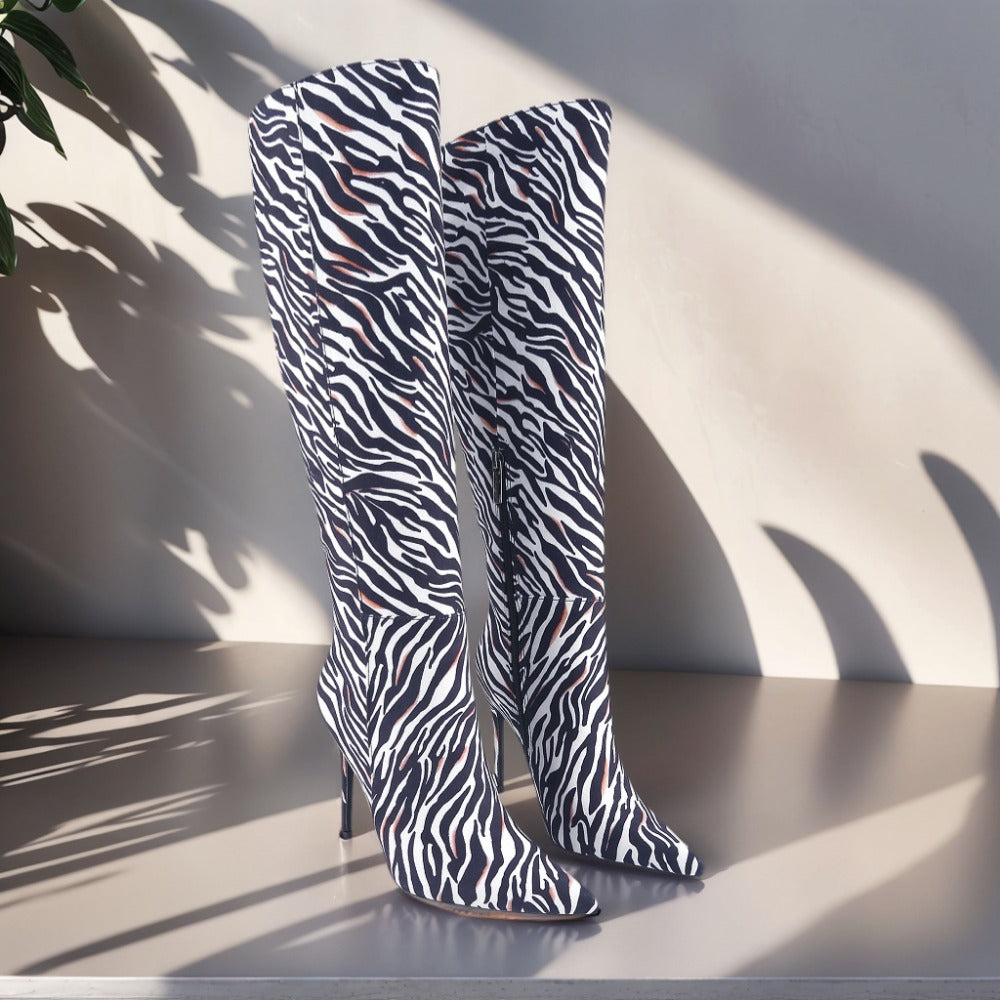 Women's Trendy Knee High Stiletto Boots with Side Zipper - 2025 Pointed Toe Party Heels for Nightclub & Dinner Outfits