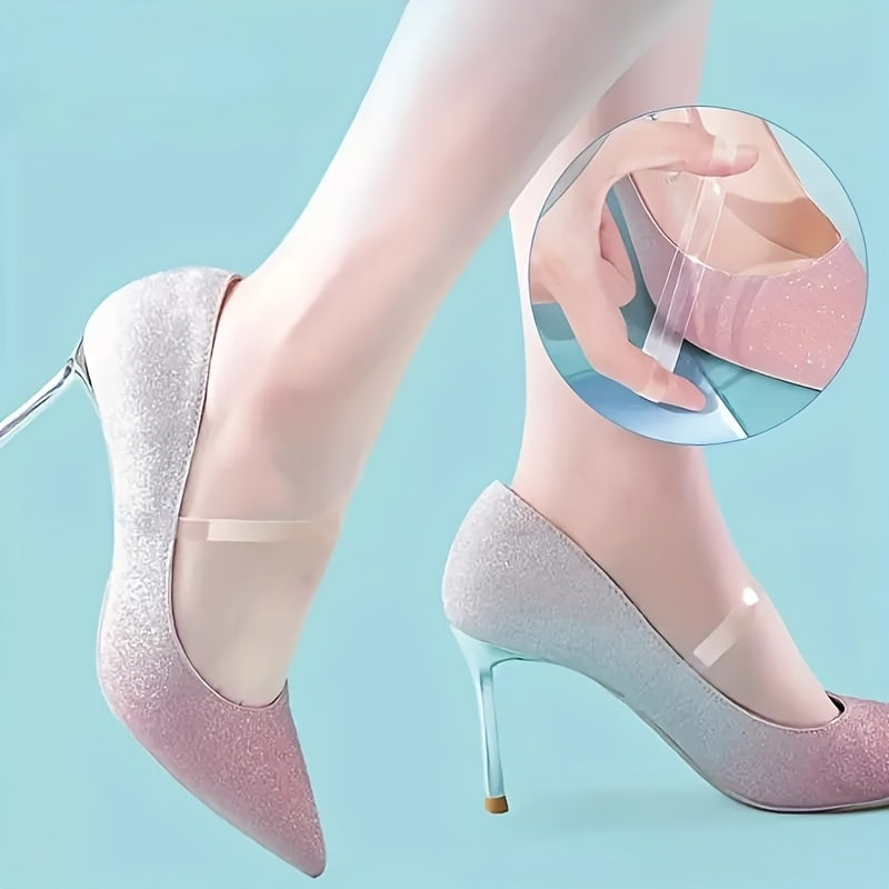 10pcs Transparent Silicone Shoe Straps for High Heels - Anti-Slip Elastic Heel Grips for Women'S Pumps, Sandals & Party Shoes, Comfortable No-Slip Accessories, Secure Fit for Stability & Comfort, Invisible Gel Straps, Shoe Accessories