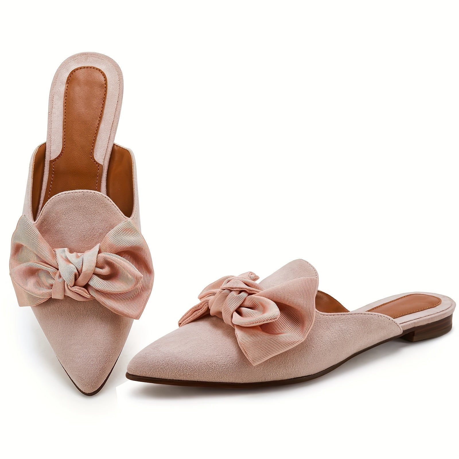 Women'S One Foot Comfortable Bow Tie, Pointed Open Back Flat Shoes, Women'S