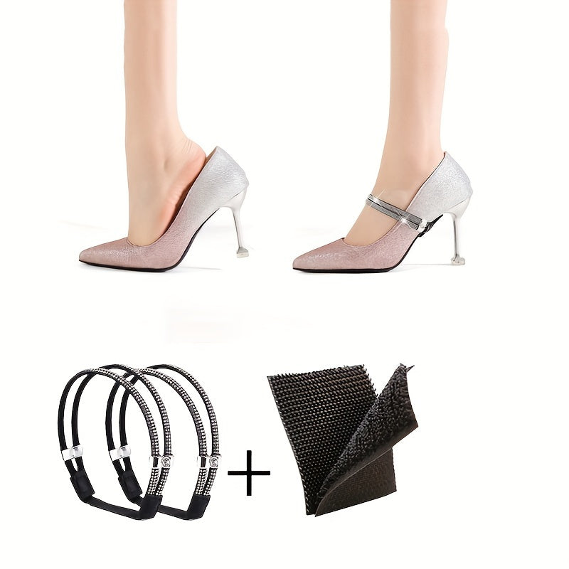 Baroque Style Rhinestone Elastic Heel Straps, Anti-Slip Fixed Shoelaces for High Heels, No-Install Easy Wear, Multi-Color Options