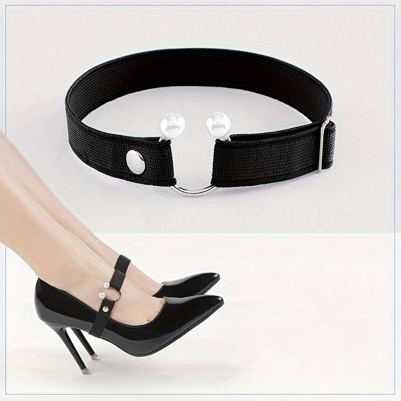 2pcs Adjustable High Heel Shoe Straps with Pearl & Rhinestone Accents - Elastic Ankle Tie Bands in Red, Black, and Pink for Secure, Stylish Fit, Shoe Accessories