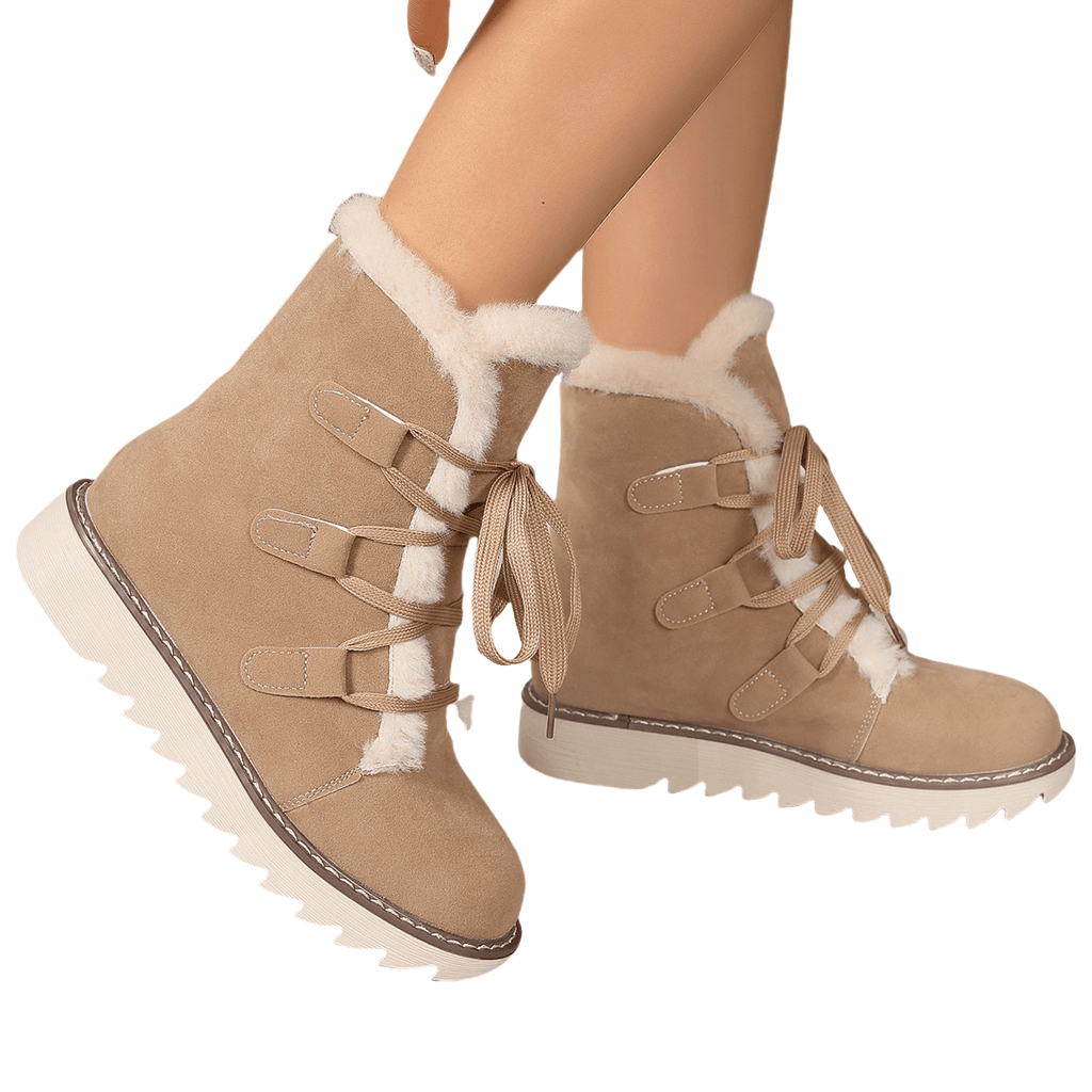 New Women's khaki casual short boots, available in larger sizes, comfortable and versatile to wear, featuring soft and plush lining, front lace-up elastic design for easy on and off, lightweight and -slip sole