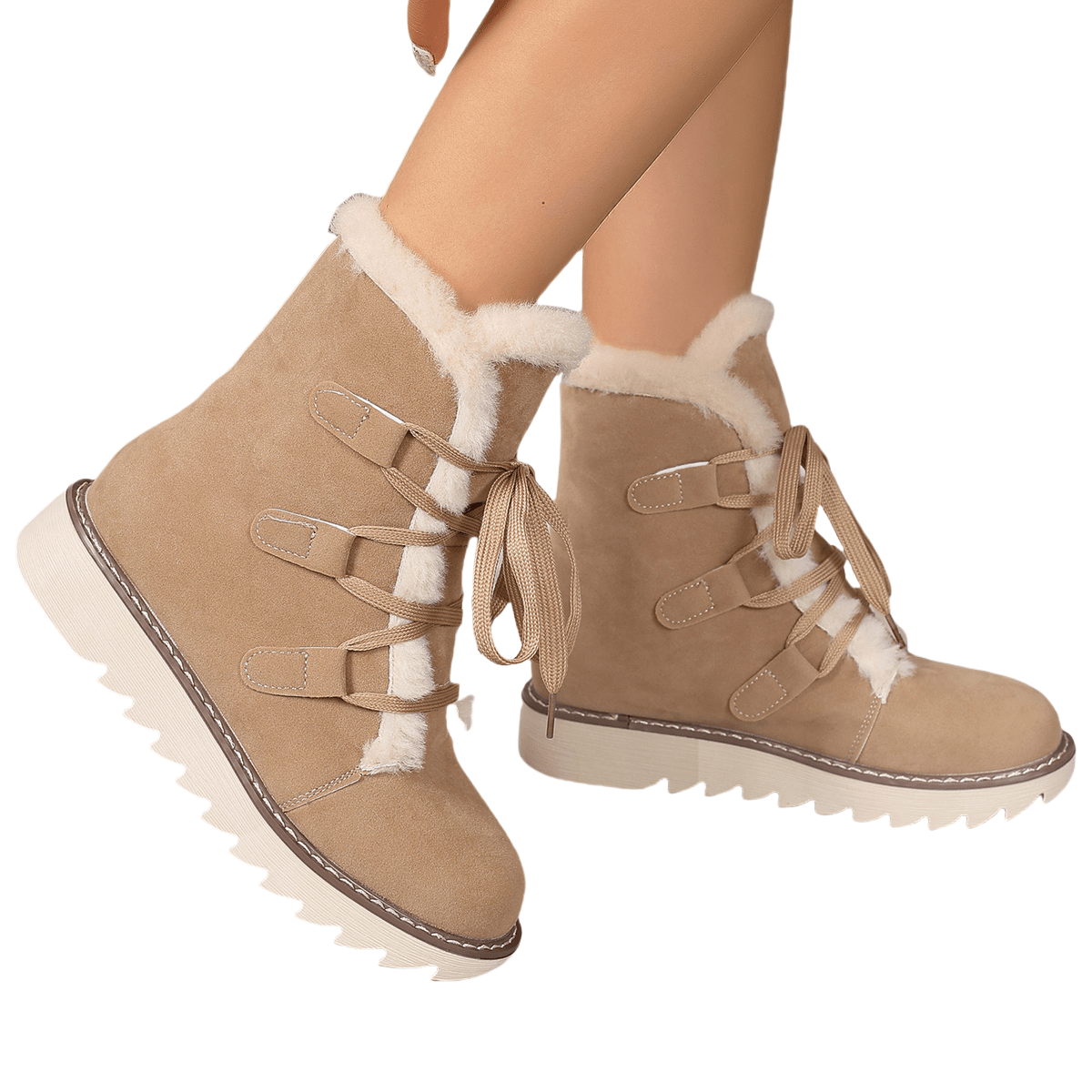 New Women's khaki casual short boots, available in larger sizes, comfortable and versatile to wear, featuring soft and plush lining, front lace-up elastic design for easy on and off, lightweight and -slip sole