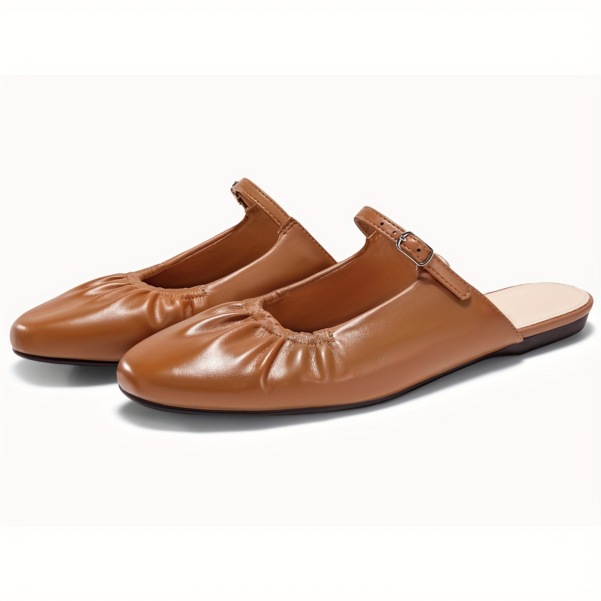 Womens Mules Mary Jane Flats Closed Toe Pleated Slip On Shoes Dressy Casual Slides