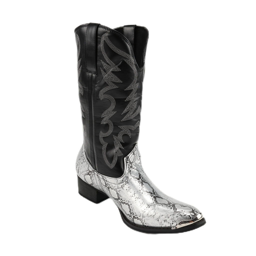 Men's Slip-On Western Cowboy boots - Dark Metallic, Upper & Non-Slip Rubber Sole - Renaissance, Halloween, Themed Events - Lightweight & Durable Boot for Costume Parties & Casual Attire, Event Footwear, Embellished Boot Design
