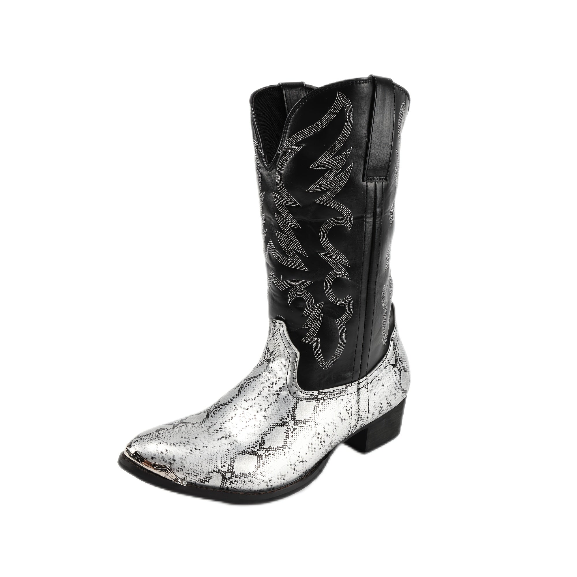 Men's Slip-On Western Cowboy boots - Dark Metallic, Upper & Non-Slip Rubber Sole - Renaissance, Halloween, Themed Events - Lightweight & Durable Boot for Costume Parties & Casual Attire, Event Footwear, Embellished Boot Design