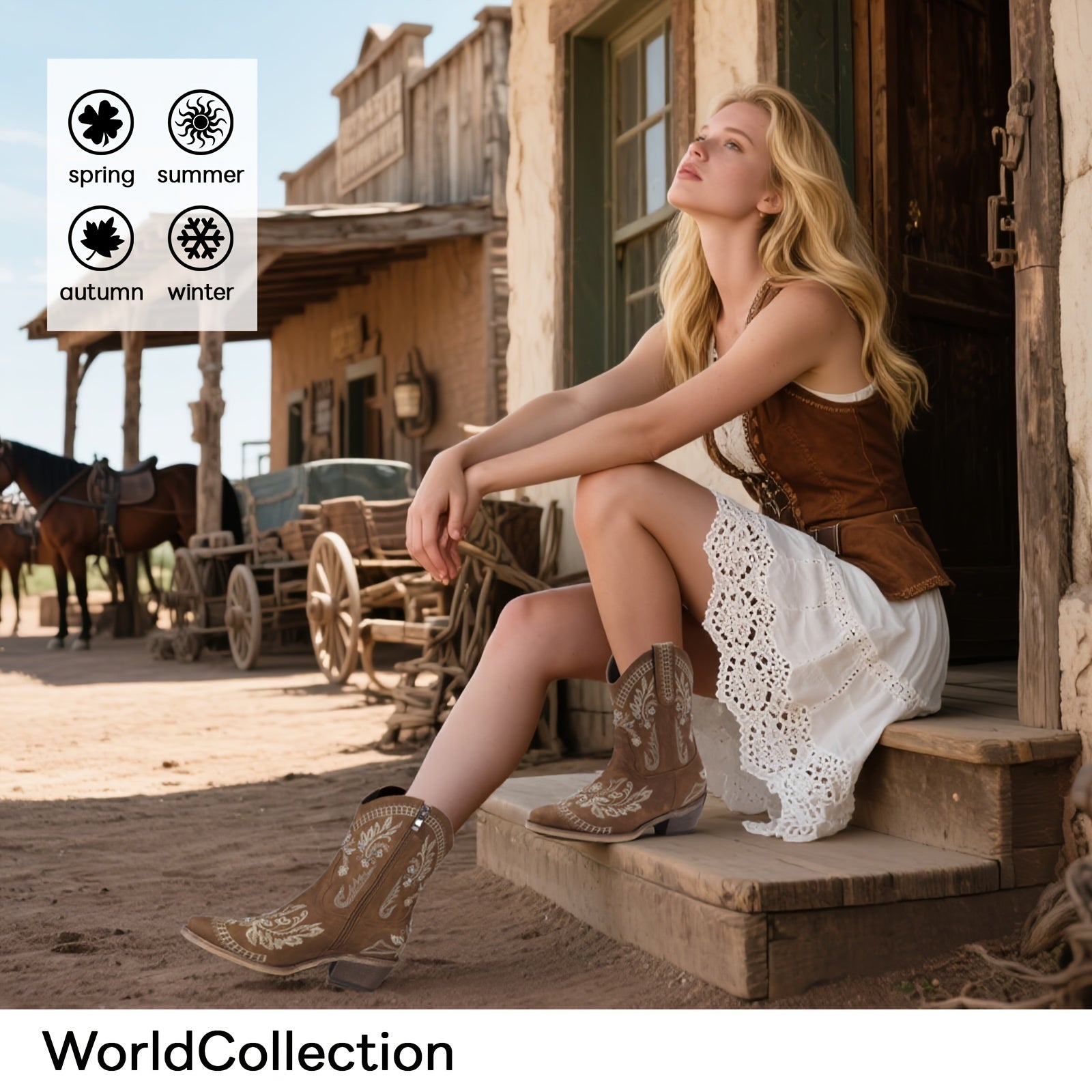 Women's Embroidered Mid-Calf Cowboy Boots with Rhinestones, Square Toe, and Chunky Low Heel - Comfortable Pull-On Western Ankle Boots for Casual Parties