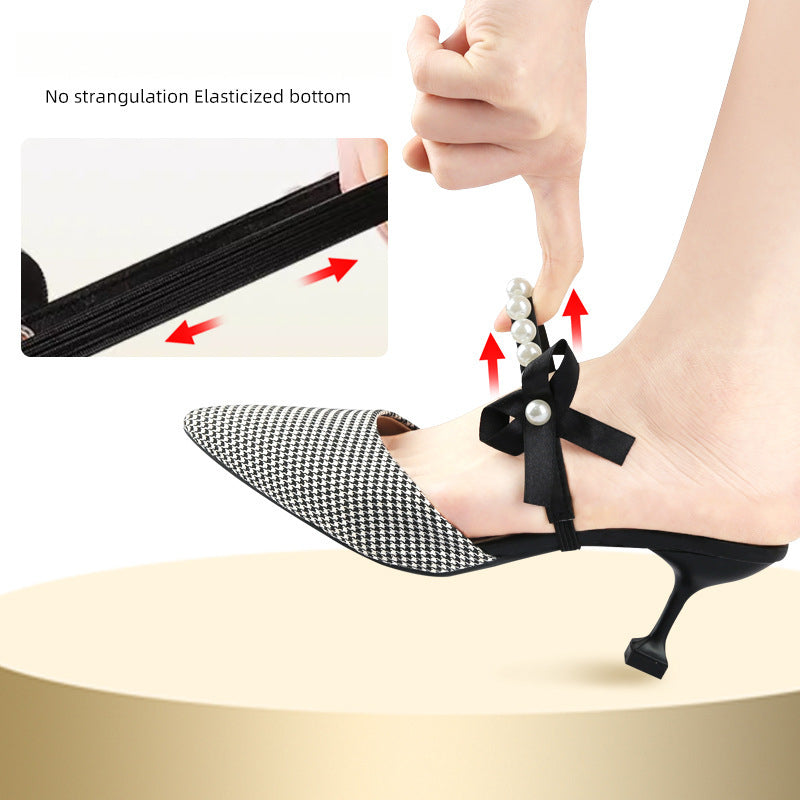 In Summer, The Women'S Hollow Thin Heel Shoes Are Imitated Pearl Tie Shoes with No Installation And Fixed Anti-Fall Single Shoe Straps That Do Not Tire The Feet