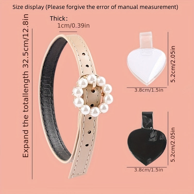 4pcs Elegant Faux Pearl Buckle Shoelaces for High Heels - Adjustable Elastic Straps, Secure Ankle Wrap, Prevents Slipping, Available in Matte Black, Mirror Black, Suede Black, and More