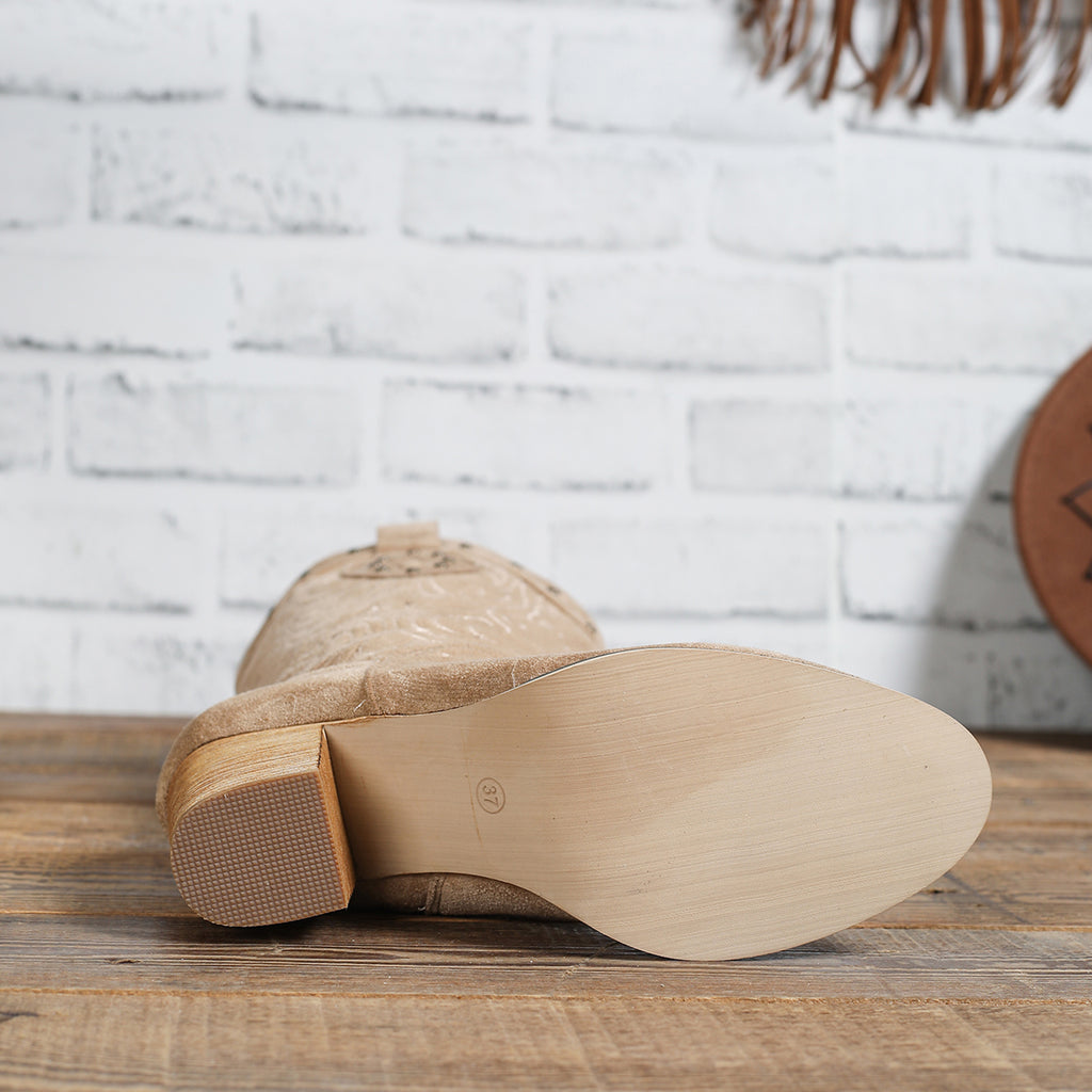 Women's Four Seasons New Casual, Fashion, Retro West, Cowboy, Pointed Toe Side Zipper, Block Heel Studs Women's Boots