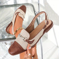 Ladies' British-style flat shoes, color-blocked metal buckle open-back sandals, retro and fashionable mules