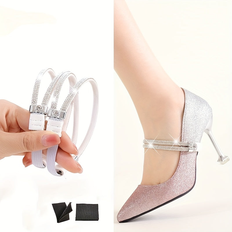 Baroque Style Rhinestone Elastic Heel Straps, Anti-Slip Fixed Shoelaces for High Heels, No-Install Easy Wear, Multi-Color Options