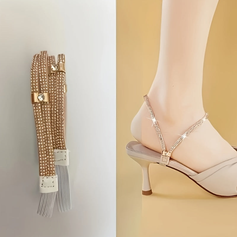 2pcs of Sparkly High Heel Shoe Laces to Prevent Heels from Falling Off, Shoe Laces for Installation, Women'S Single Shoes And Sandals Without Tying Fixed Straps, Anti-Slip Heel Clips, Adjustable Non-Slip Heel Clips\u002FShoe Accessories, Without Battery