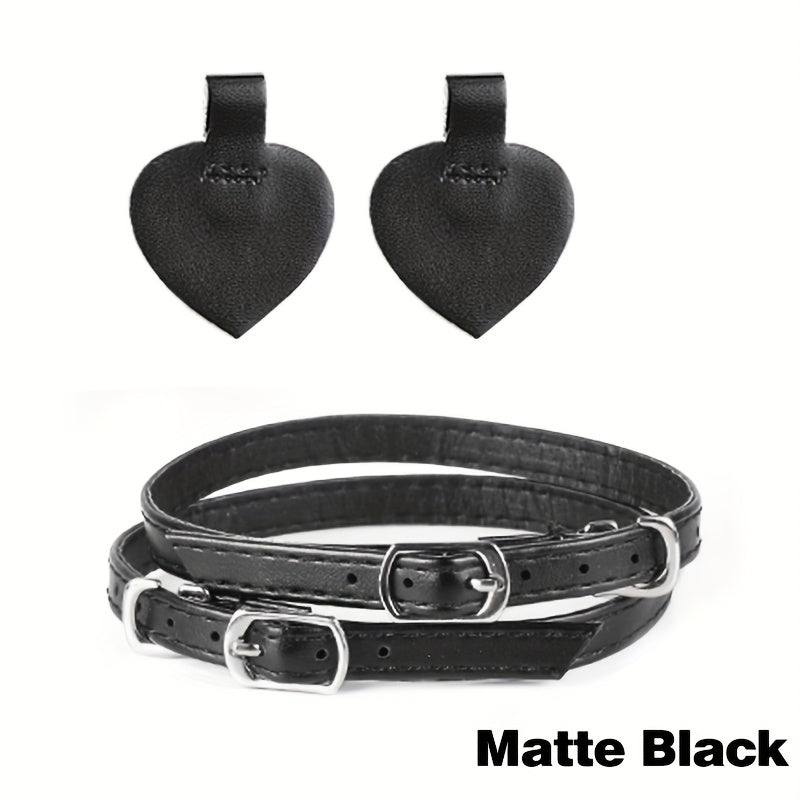 A Pair of Matte Black Anti-Slip Single Shoes with Adjustable Straps, No-Sew Wraparound for Closed-Toe Footwear, Including 2 Straps and 2 Pads for Comfortable Wear.