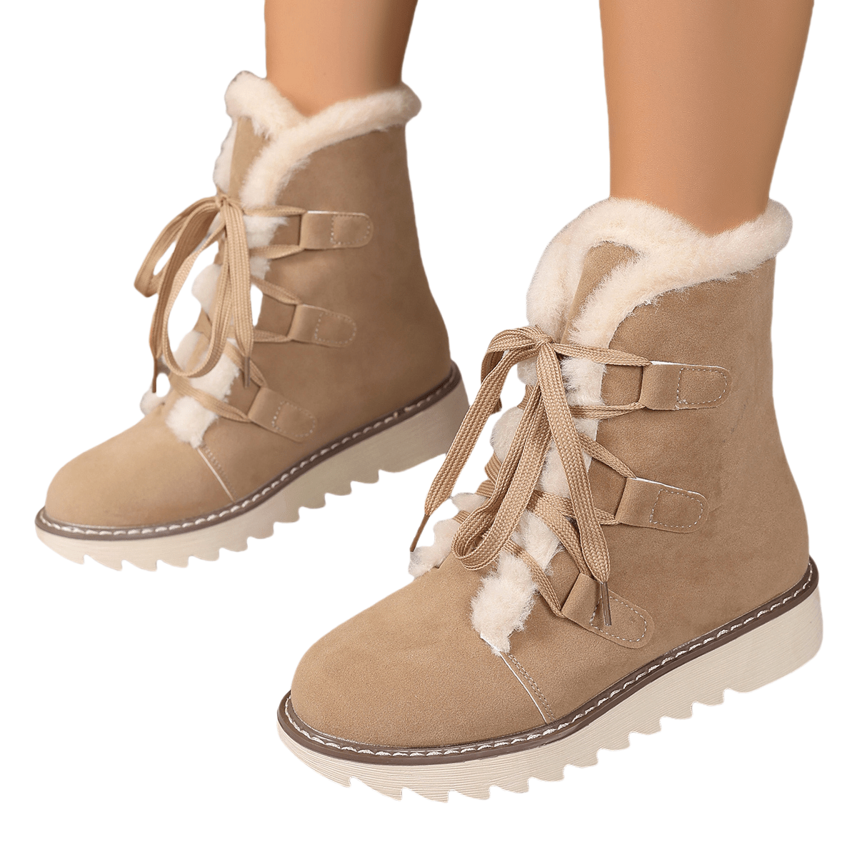 New Women's khaki casual short boots, available in larger sizes, comfortable and versatile to wear, featuring soft and plush lining, front lace-up elastic design for easy on and off, lightweight and -slip sole