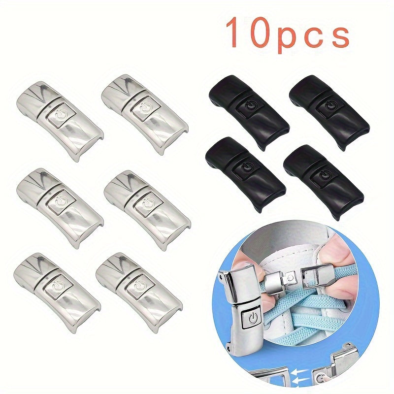 Stylish Metal Buckles 10pcs Stylish Metal Quick-Release No-Tie Shoelace Buckles | Easy Press-On Buckle Locks with Adjustable Fit for Comfortable Wear - Hassle-Free Shoelace Clips for Women and Men