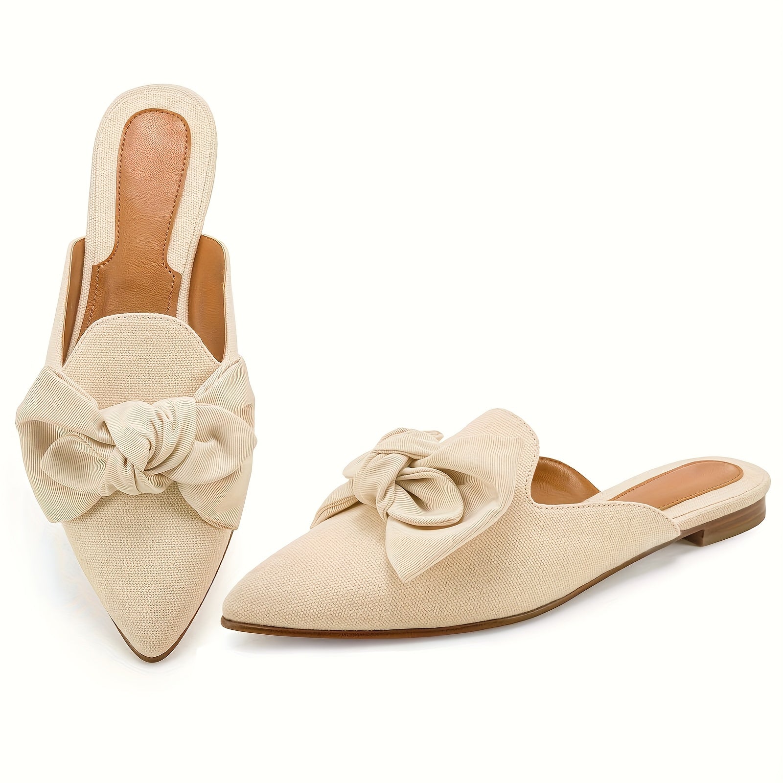Women'S One Foot Comfortable Bow Tie, Pointed Open Back Flat Shoes, Women'S