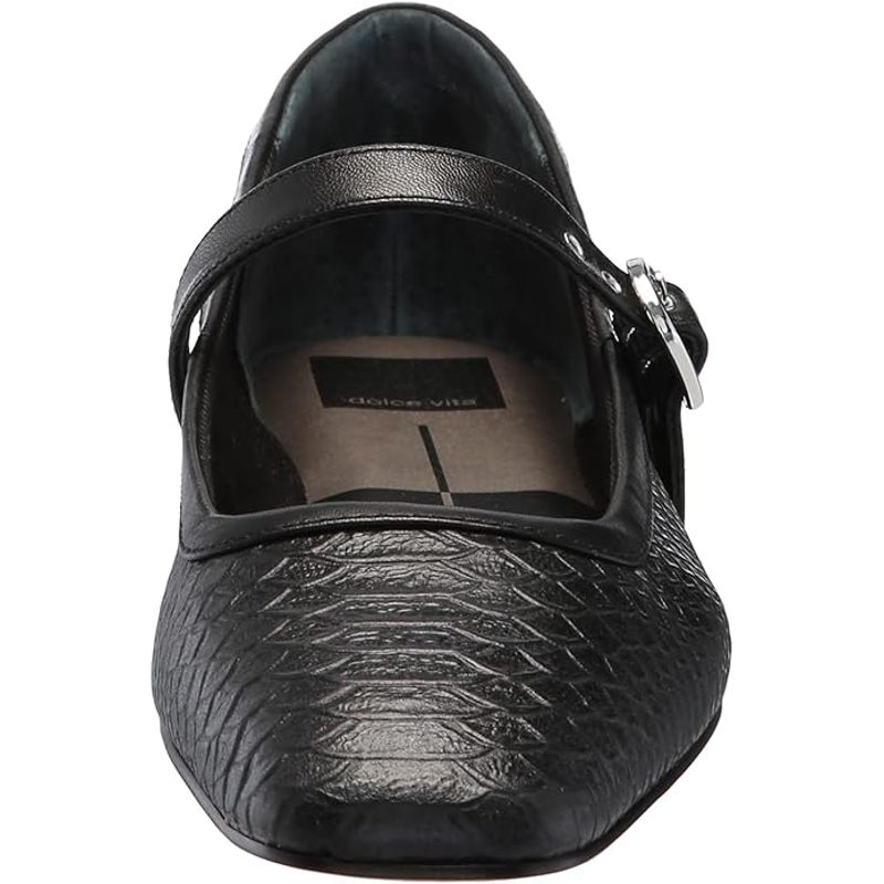 Dolce Vita Rodni Onyx Snake Embossed Mary Jane Squared Toe Fashion Ballet Flats