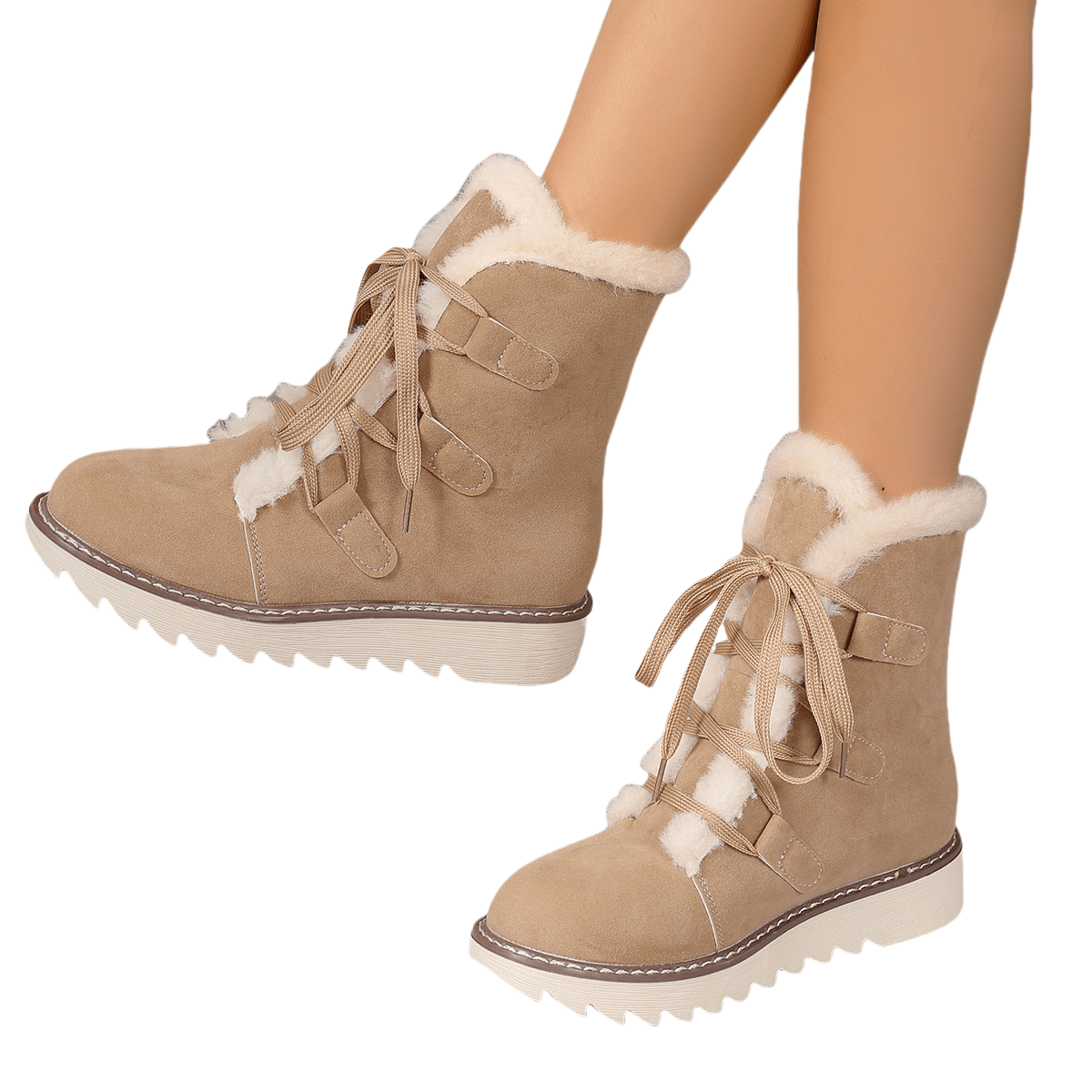 New Women's khaki casual short boots, available in larger sizes, comfortable and versatile to wear, featuring soft and plush lining, front lace-up elastic design for easy on and off, lightweight and -slip sole