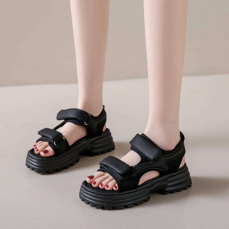 Women'S Retro Style Summer Sandals - Soft PU Cover Open-Toe Flat Slippers with Thick Cushioned Sole, White & Beige Straps, Breathable Fabric Lining for Indoor\u002FOutdoor Casual Wear, Ladies Sandals