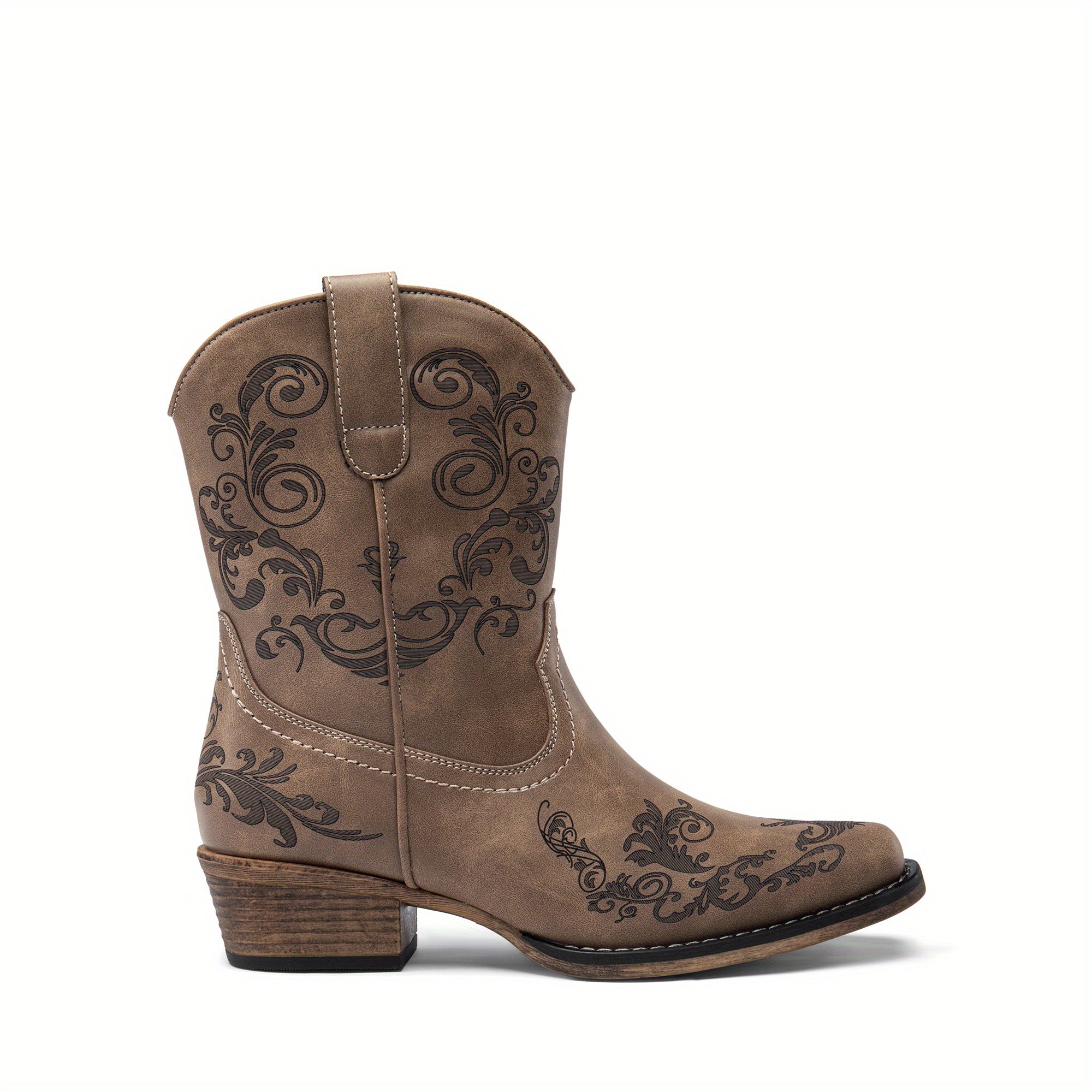 Women'S Cowboy Cowgirl Western Ankle Boots Low Chunky Heels Square Toe Fall Short Booties Shoes Pointed toe Cowgirl Boots Women, Western Embroidered Low High Wide Calf Chunky Pull on Boot for Girls with Inside Zipper