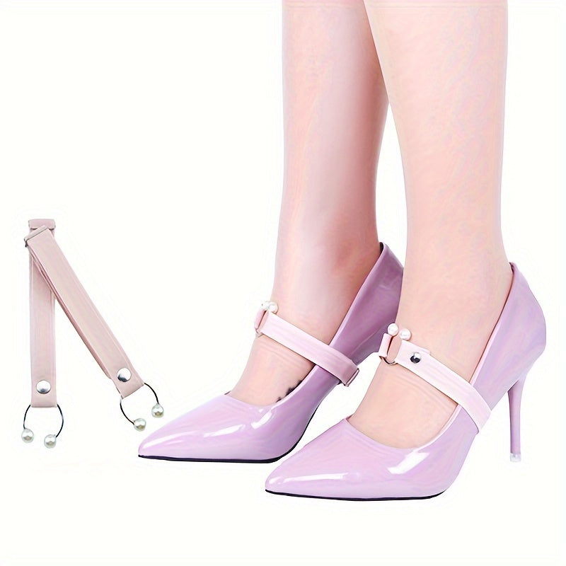 2pcs Adjustable High Heel Shoe Straps with Pearl & Rhinestone Accents - Elastic Ankle Tie Bands in Red, Black, and Pink for Secure, Stylish Fit, Shoe Accessories