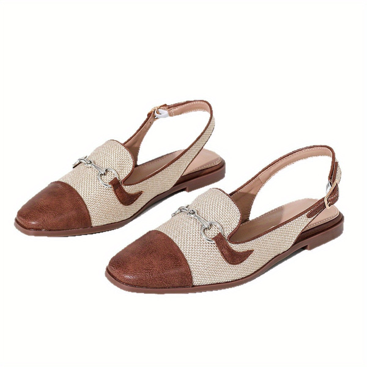 Ladies' British-style flat shoes, color-blocked metal buckle open-back sandals, retro and fashionable mules