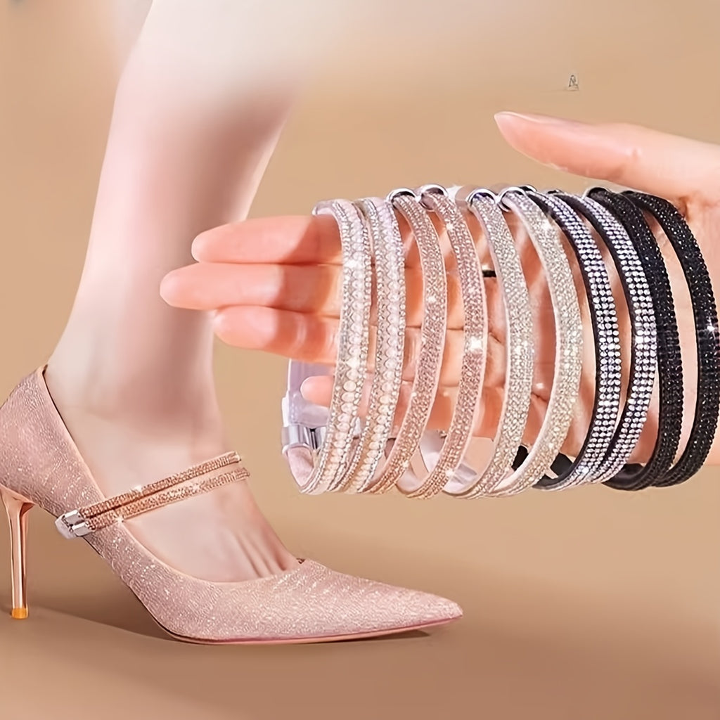 2pcs of Sparkly High Heel Shoe Laces to Prevent Heels from Falling Off, Shoe Laces for Installation, Women'S Single Shoes And Sandals Without Tying Fixed Straps, Anti-Slip Heel Clips, Adjustable Non-Slip Heel Clips\u002FShoe Accessories, Without Battery