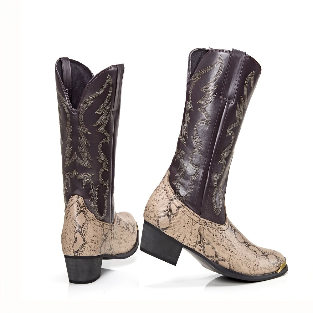 Men's Slip-On Western Cowboy boots - Dark Metallic, Upper & Non-Slip Rubber Sole - Renaissance, Halloween, Themed Events - Lightweight & Durable Boot for Costume Parties & Casual Attire, Event Footwear, Embellished Boot Design