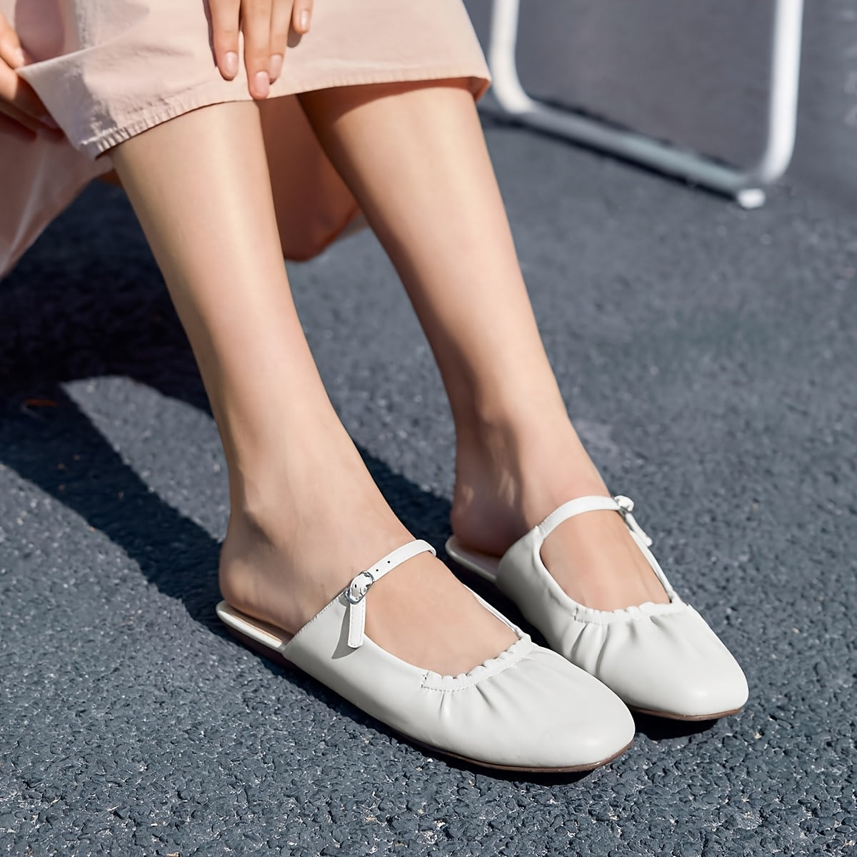 Womens Mules Mary Jane Flats Closed Toe Pleated Slip On Shoes Dressy Casual Slides