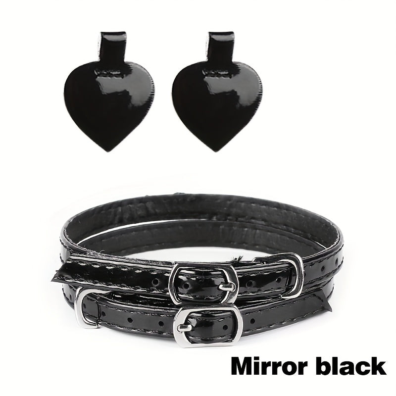 A Pair of Matte Black Anti-Slip Single Shoes with Adjustable Straps, No-Sew Wraparound for Closed-Toe Footwear, Including 2 Straps and 2 Pads for Comfortable Wear.