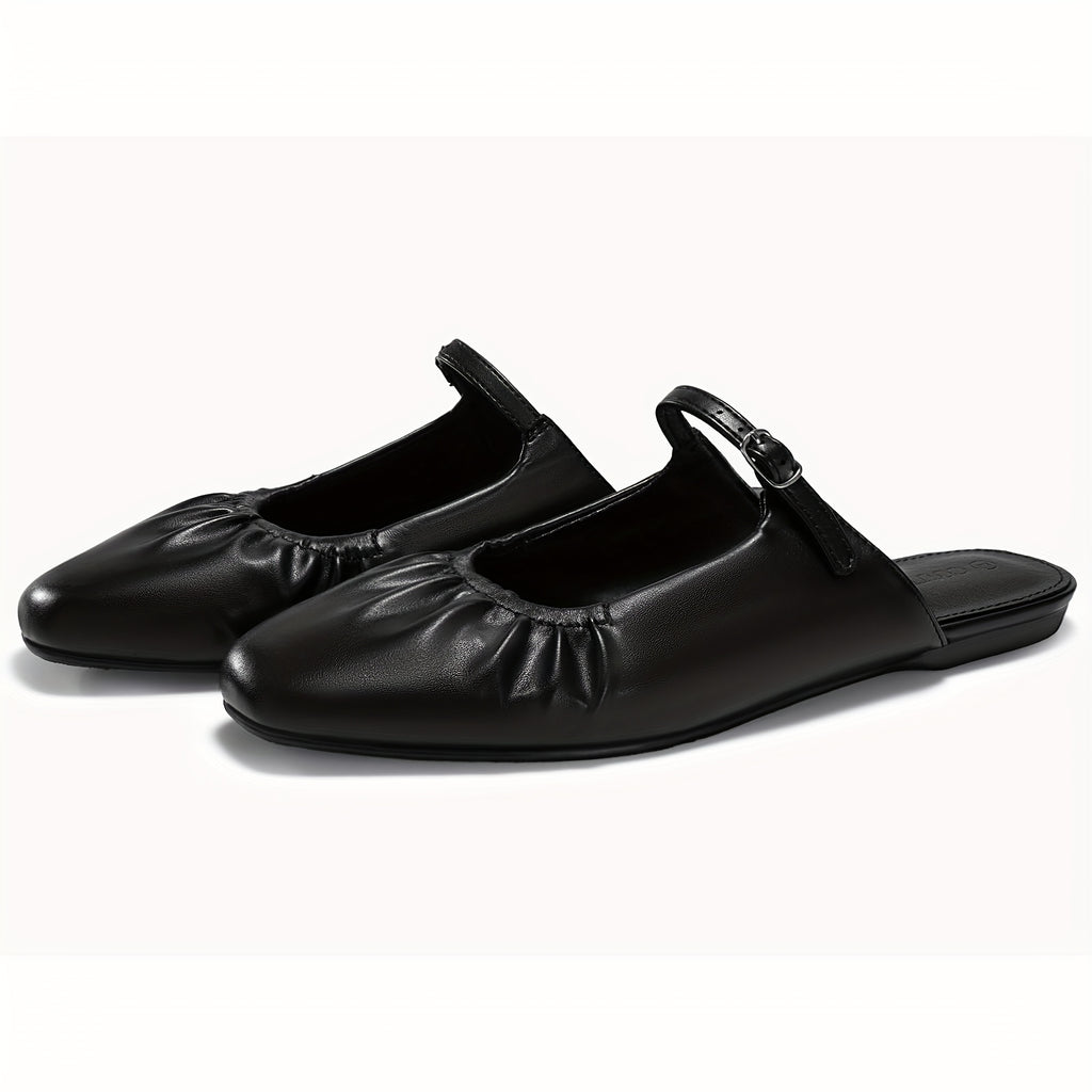 Womens Mules Mary Jane Flats Closed Toe Pleated Slip On Shoes Dressy Casual Slides
