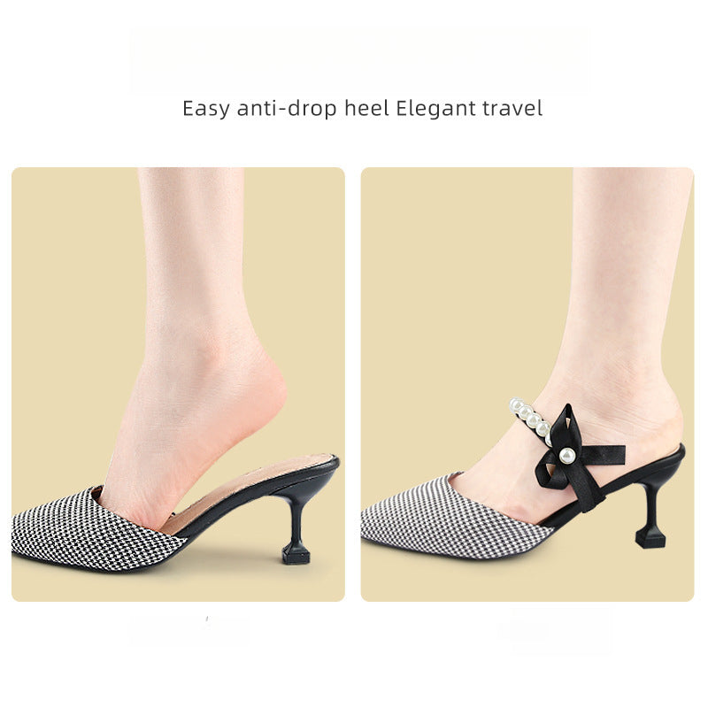 In Summer, The Women'S Hollow Thin Heel Shoes Are Imitated Pearl Tie Shoes with No Installation And Fixed Anti-Fall Single Shoe Straps That Do Not Tire The Feet