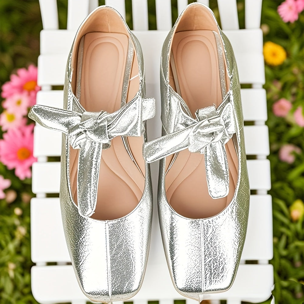 Women'S Square Toe Flats Ballte Bow Mary Jane Slip On Comfy Casual Flat Block Chunky Low Heel Shoes Ballerina Shoes Party Office Lady Pumps