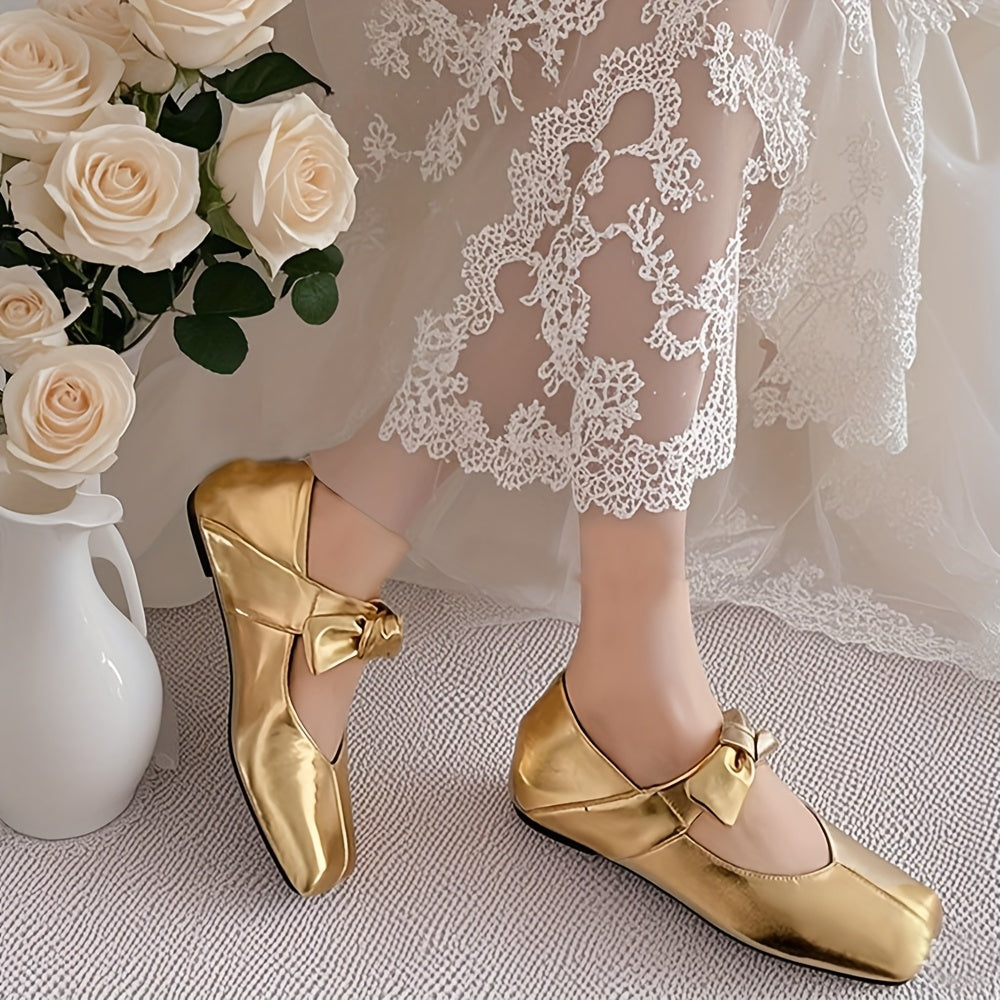 Women'S Square Toe Flats Ballte Bow Mary Jane Slip On Comfy Casual Flat Block Chunky Low Heel Shoes Ballerina Shoes Party Office Lady Pumps
