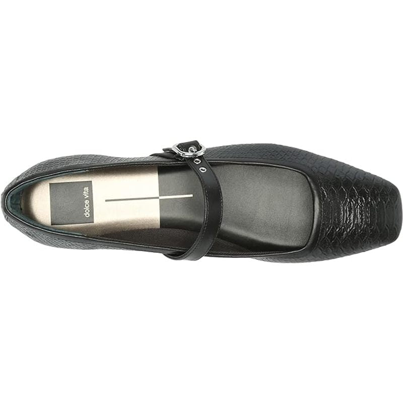 Dolce Vita Rodni Onyx Snake Embossed Mary Jane Squared Toe Fashion Ballet Flats