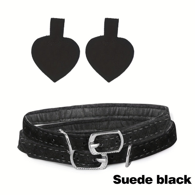 A Pair of Matte Black Anti-Slip Single Shoes with Adjustable Straps, No-Sew Wraparound for Closed-Toe Footwear, Including 2 Straps and 2 Pads for Comfortable Wear.