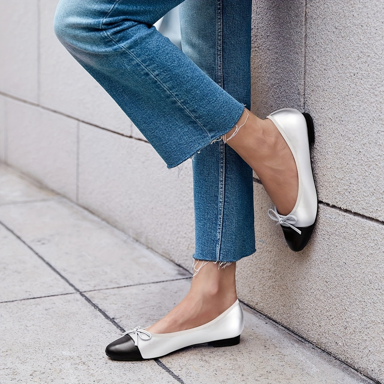 Womens Fashion Cap Toe Ballet Flats Bow Pointed Toe Slip On Office Work Comfort Dress Party Flat Shoes